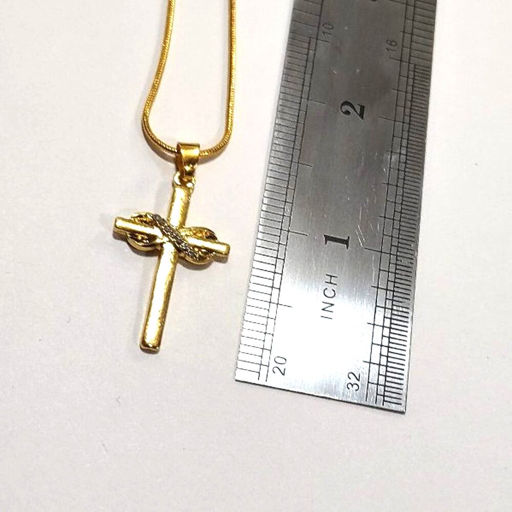 18k Gold Plated Necklace Infinity Cross Christian Zircon Valentines Gift - NEW